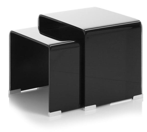 Set 2 Tavolini 41x30x37 cm in Vetro Nero prezzo