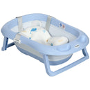 Vaschetta Bagnetto Pieghevole per Bambini 0-6 Anni 83x48x23,5 cm con Cuscino e 2 Ripiani Blu e Bianco