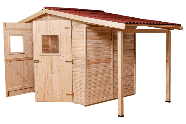 sconto Casetta Box da Giardino 3,36x1,6 m con Pavimento e Tettoia Laterale in Legno Picea Massello 16mm Eden