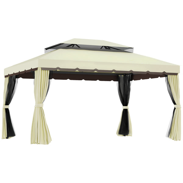 online Gazebo da Giardino 4x3 m con Zanzariera e Tende Tetto Doppio e Rivestimento Anti-UV Crema