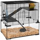 Gabbia per Criceti 3 Livelli con Ruota Rampe e Fondo Rimovibile 60x40x57 cm Nero  