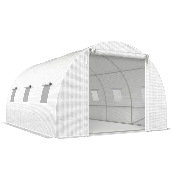 online Serra a Tunnel 396x300x200 cm con 2 Aste Rimovibili Porte e Finestre a Rete in Acciaio Zincato e PE Bianco