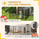 Box per Cani a 8 Pannelli Modulabili 164x164x100 cm da Interno ed Esterno con 9 Picchetti in Acciaio Nero      