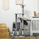 Albero Tiragraffi con Casetta e Piattaforme in Peluche 50x35x134,2 cm Trespoli e Giochi in Truciolato Peluche e Sisal Grigio  