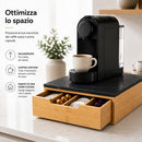 Portacapsule e Cialde 31,5x30x10 cm con Cassetto Estraibile in Bambù e Vetro Temperato Effetto Marmo Nero      
