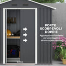 Casetta Box da Giardino con Doppia Porta Scorrevole 4 Prese d'Aria 194x110x184 cm in Acciaio Zincato Grigio 