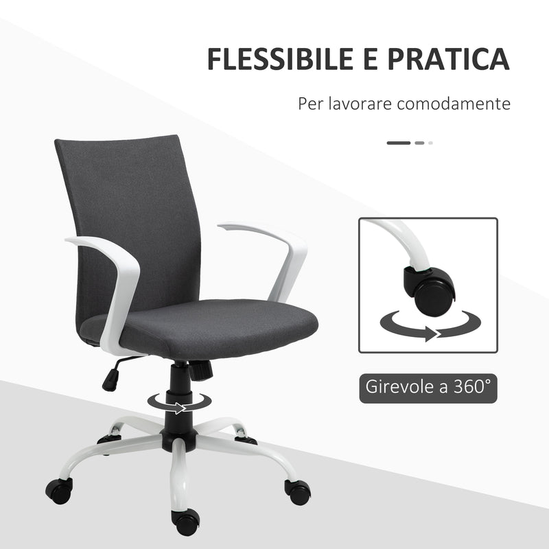 Sedia da Ufficio Ergonomica Girevole 61x61x89-99 cm in Poliestere Effetto Lino Grigio Scuro 