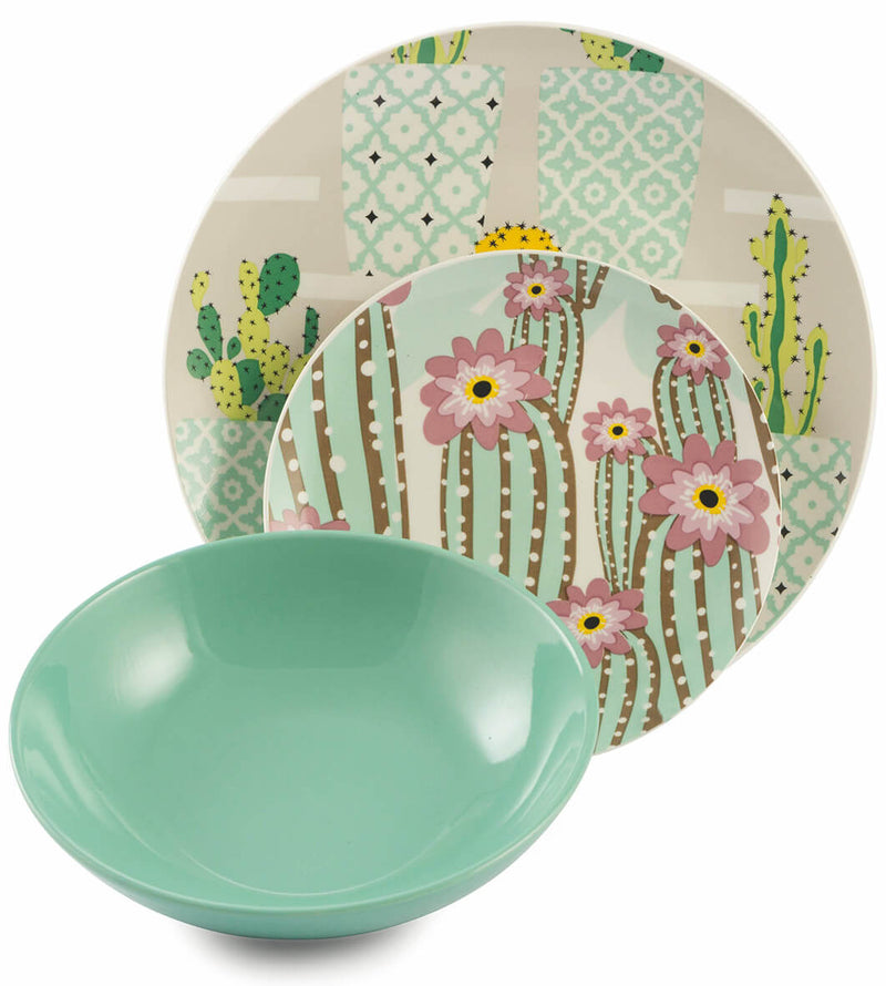 Servizio Piatti 18 Pezzi in Porcellana e Gres Villa d'Este Home Tivoli Nouveau Cactus Multicolor