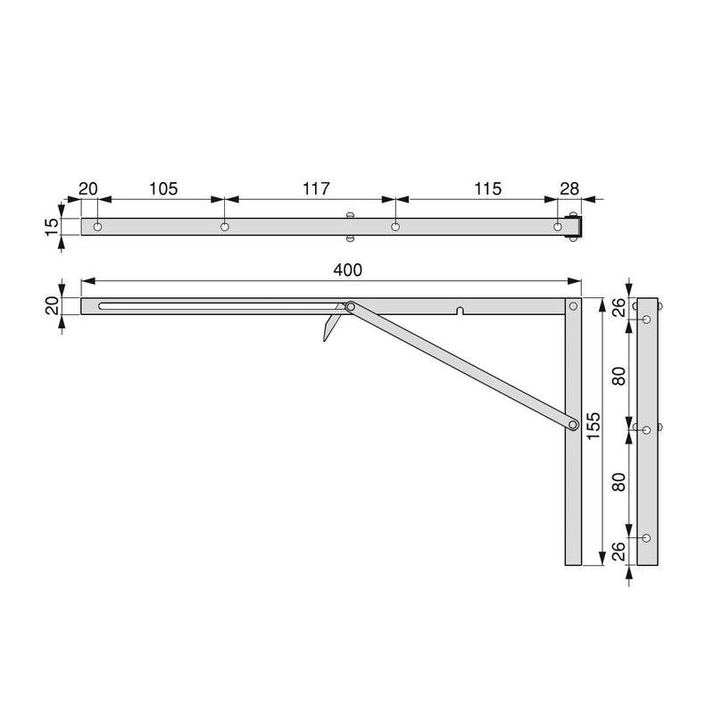 Lotto di 4 Staffe Pieghevole per Mensola L 400 Verniciato Bianco Acciaio Emuca