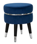 Pouf Poggiapiedi Ø35x40,5 cm in Legno e Tessuto Vellutato Blu