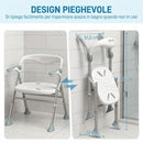 Sedia Doccia Pieghevole 51,5x61,5x63-74,5 cm con Braccioli Ribaltabili e Altezza Regolabile Portata 136 kg in Lega di Alluminio      