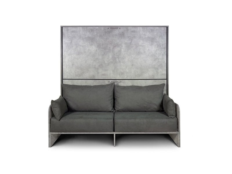 Letto Doppio A Scomparsa Kando Con Divano Con Materassi Cemento e Grigio      