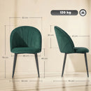 Set 2 Sedie da Pranzo 52x55x79 cm Imbottite con Schienale a Conchiglia in Velluto Verde Scuro      