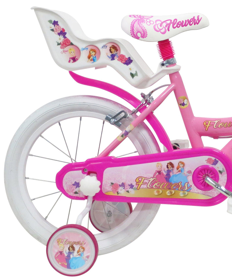 Bicicletta per Bambina 16" 2 Freni  Flower Rosa