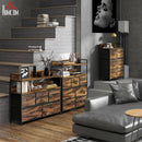 Cassettiera 4 Cassetti Design Industriale 60x29x85 cm in Acciaio Legno e Tessuto Marrone e Nero   
