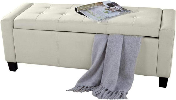 acquista Cassapanca Pouf Contenitore Panca Fondoletto 110x40x40 cm in Legno e Eco Pelle Avorio