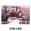 Quadro con led legno casa innevata multicolor rettangolare cm 60x40xh1,8