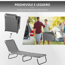 Sdraio da Giardino Pieghevole 188x56x28 cm con Schienale Regolabile Acciaio e Tessuto Oxford Grigio      