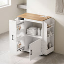Carrello da Cucina 80x40x88 cm con Presa di Corrente Portaspezie e Armadietto in Truciolato Bianco      