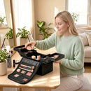 Beauty Case da Trucco 27,5x19,5x24,5 cm con 4 Contenitori Rimovibili e Tracolla in Tessuto Oxford Lavabile Nero      