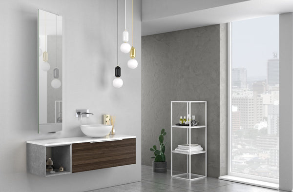 acquista Mobile Bagno Sospeso 135 cm Lavabo e Specchio TFT Mactan Sinistra Bianco Noce e Grigio