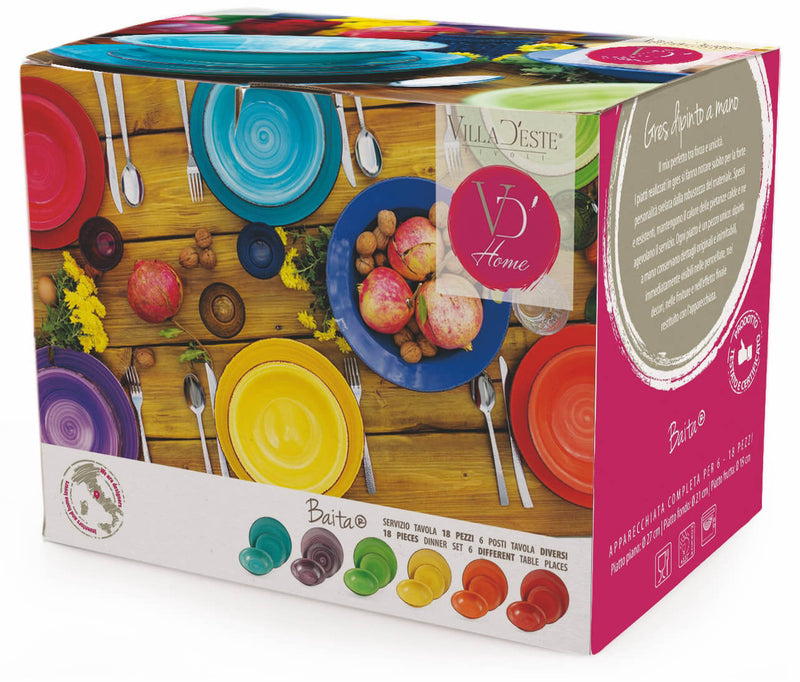 Servizio Piatti 18 Pezzi in Gres Villa d'Este Home Tivoli Baita Multicolor