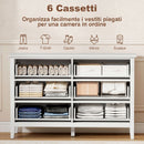 Cassettiera Camera da Letto Scanalata 120x40x78 cm con 6 Cassetti Maniglie e 5 Gambe in MDF e Truciolato Bianco      