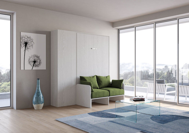 Letto Una Piazza E Mezzo A Scomparsa 120 Kentaro Con Divano E Colonna Bianco Frassino e Verde      