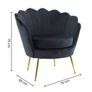 Poltrona Imbottita Schienale a Conchiglia in Velluto Piedi Oro Nero