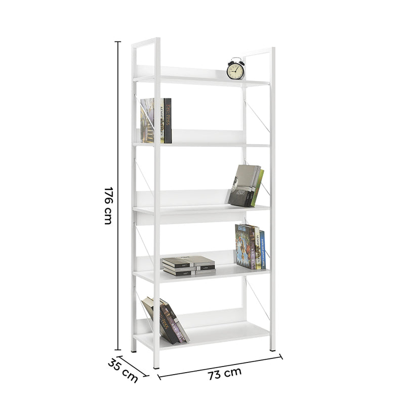 Libreria in Legno 73x176x35 cm Scaffale 5 Ripiani per Ufficio Bianco