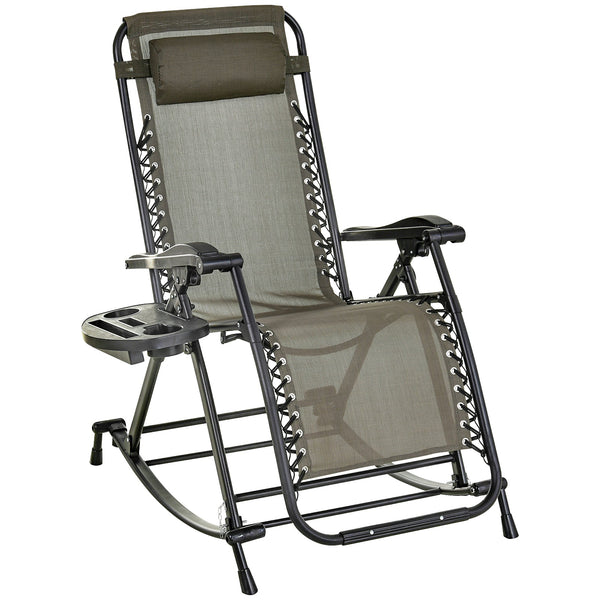 Sedia Sdraio a Dondolo Reclinabile con Poggiapiedi e Porta Bicchieri Grigio 120x67x102 cm prezzo