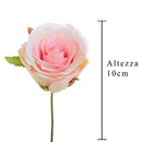 Set 12 Rose Artificiali Testa con Gambo Altezza 10 cm Rosa