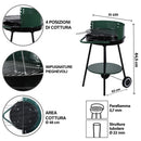 Barbecue a Carbone Carbonella Rotondo Ø51x84,5 cm con Vassoio in Acciaio al Carbonio Verde      