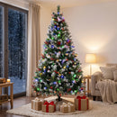 Albero di Natale Innevato Ø130x210 cm con 400 Luci LED a 2 Colori Telecomando 11 Modalità 1253 Rami Pigne e Bacche Rosse in PVC      