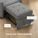 Poltrona Letto Singolo Reclinabile con Cuscino Sfoderabile in Tessuto Effetto Lino Grigio  