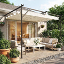 Pergola Addossata 3x4 m con Tetto Retrattile Scorrevole e Fori di Drenaggio Bianco Crema      