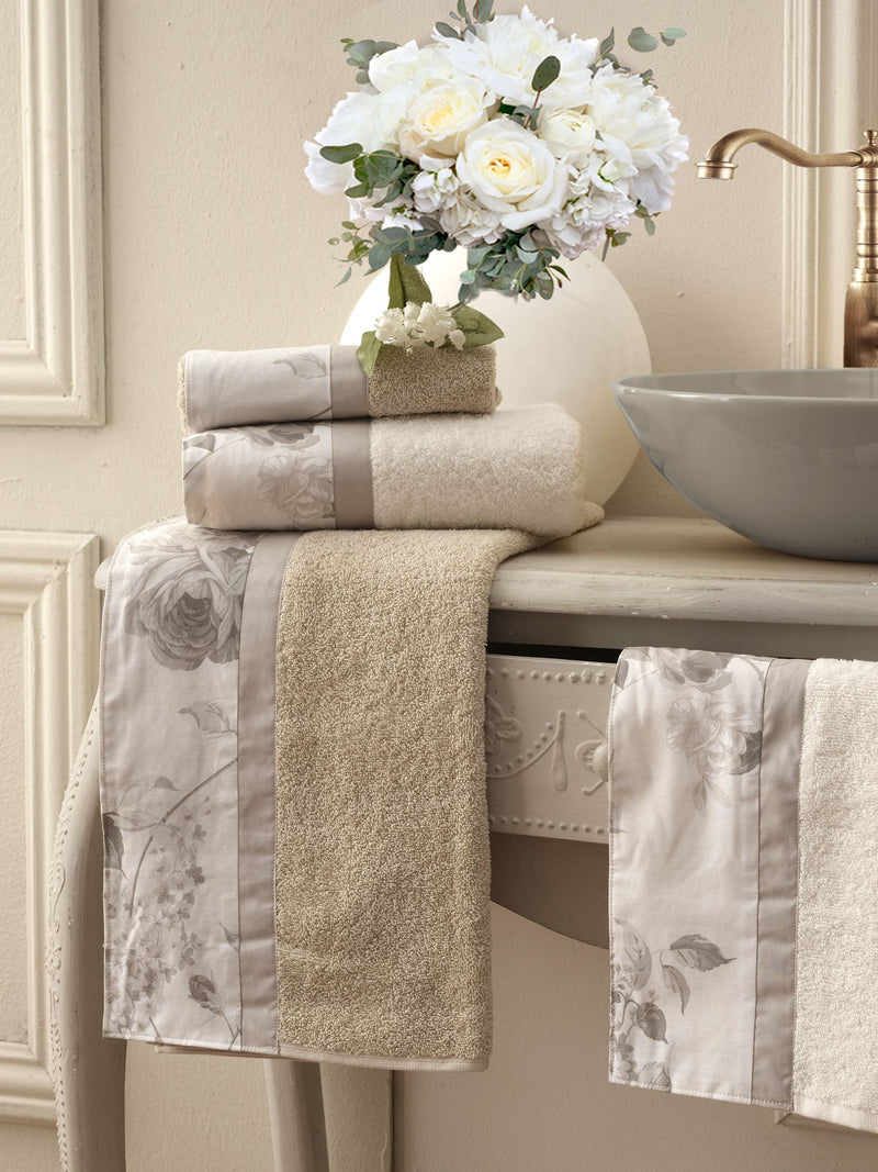 Set Spugna 4 Pezzi Asciugamani Viso + Ospite con Balza Stampata Garrini Lauren Corda