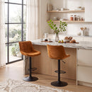 Set 2 Sgabelli da Bar Girevoli 47x53x90-110 cm Regolabili con Schienale in Velluto e Base in Metallo Arancione      
