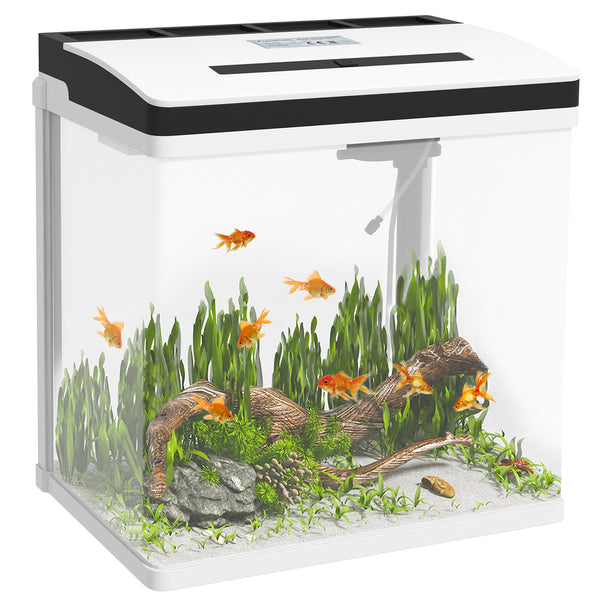 Acquario 28L a Illuminazione LED 38x26x38 cm con Fori di Ventilazione e Pompa in Vetro e ABS Bianco prezzo