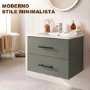 Mobile Bagno 61x40x48 cm con Lavabo in Ceramica e 2 Cassetti in Truciolare e MDF Verde      