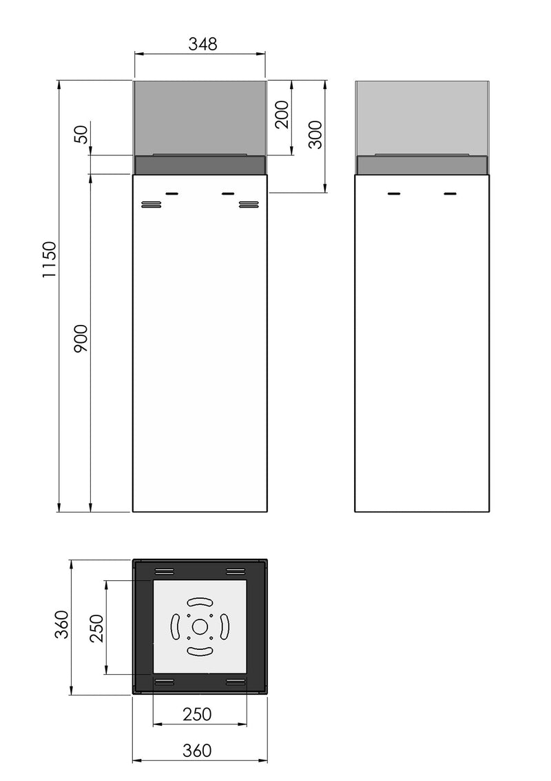 Camino a Bioetanolo da Pavimento 36x36x115 cm Instate 1150 Bianco con Vetro