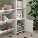 Scaffale Portagiochi per Bambini 140x30x90 cm con 8 Contenitori Rimovibili e Armadietti in MDF Bianco      