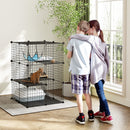 Gabbia per Gatti Recinto Personalizzabile 3 Livelli 70x70x105 cm in Acciaio Verniciato Nero      