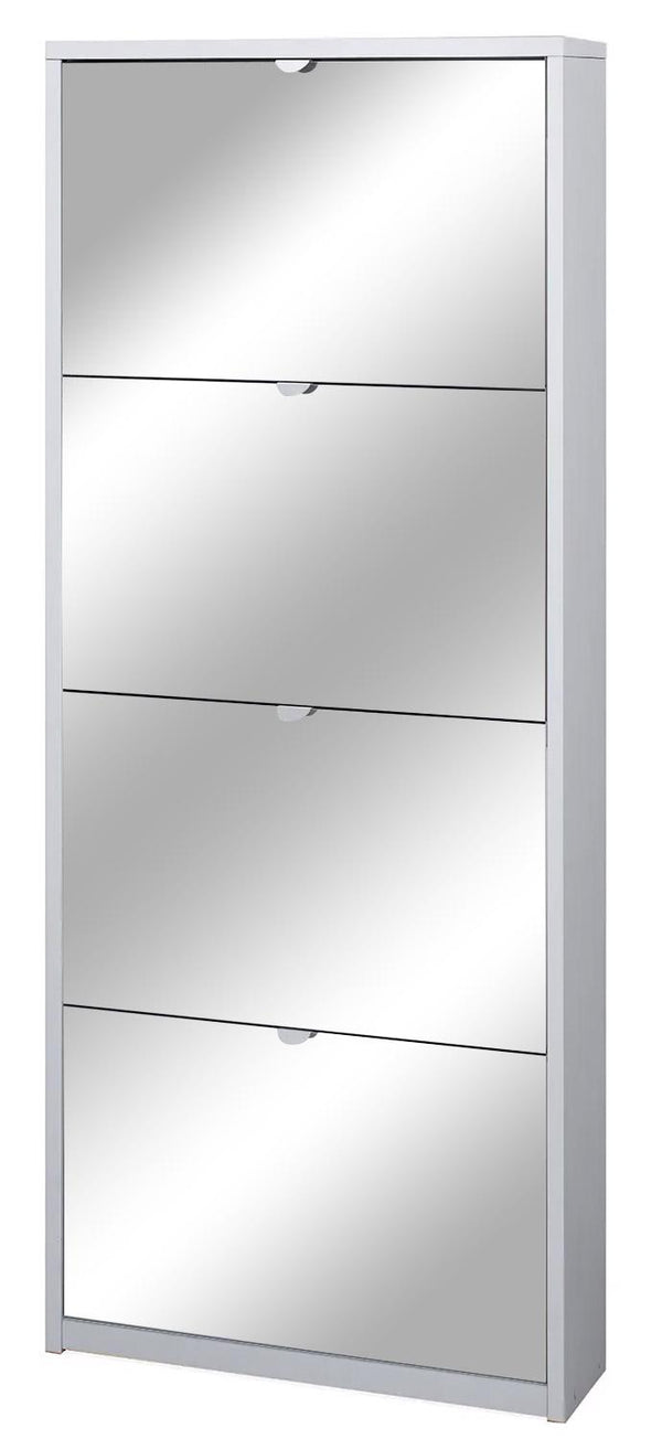 sconto Scarpiera 4 Ante con Specchio 63x154x18 cm Bianco Fiammato