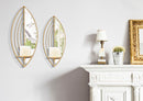 Porta Candele Leaf da Muro Coppia 18x13x42 cm - 15x13x35 cm in Ferro e Specchio Oro      