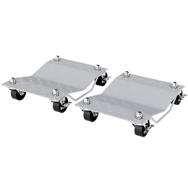 Set di 2 Carrelli Sposta Auto Antiscivolo Carico 680kg con Ruote Girevoli e Bloccabili in Metallo Argento sconto