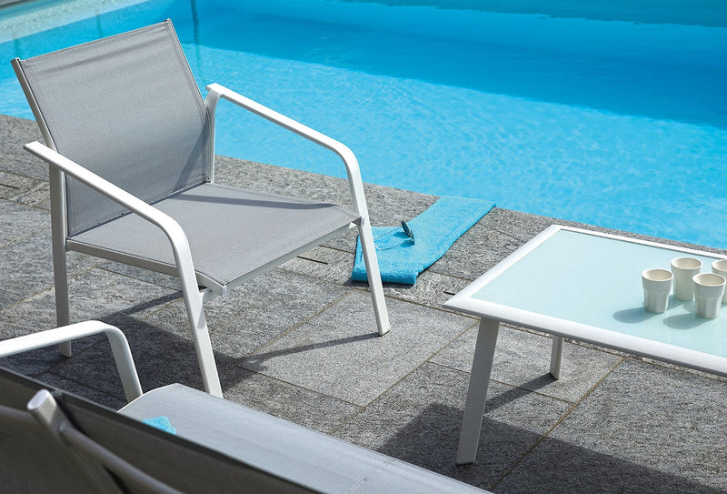 Set da Giardino in Ferro e Textilene Vorghini Bergeggi Bianco e Grigio