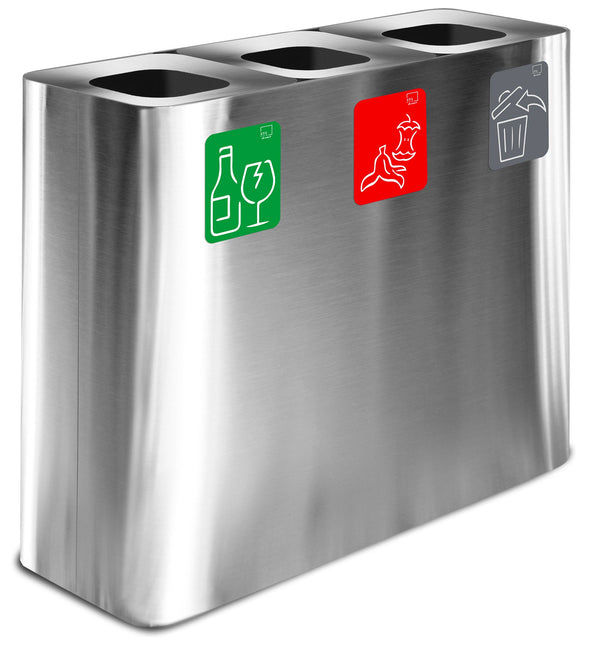 Pattumiera Sistema di Raccolta Rifiuti 90x30xh80 cm In Acciaio Inox 3 Scomparti Argento sconto