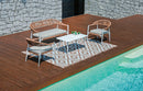 Set Salotto da Giardino Divano 2 Poltrone e Tavolino Milano In Alluminio Bianco con Cuscini Ecrù