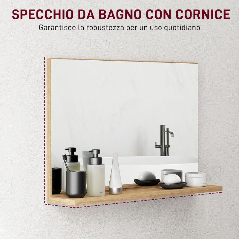 Specchio Bagno da Parete 60x12x40 cm con Mensola in Truciolato Legno   